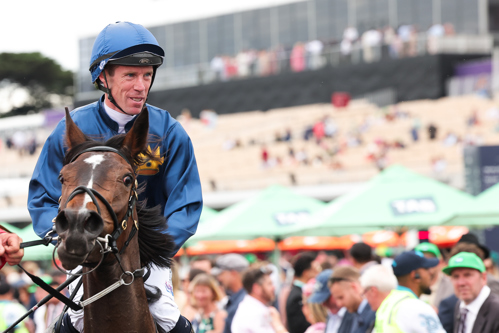 Jonny Allen on board Strictly Business after winning the 2025 Crown Oaks