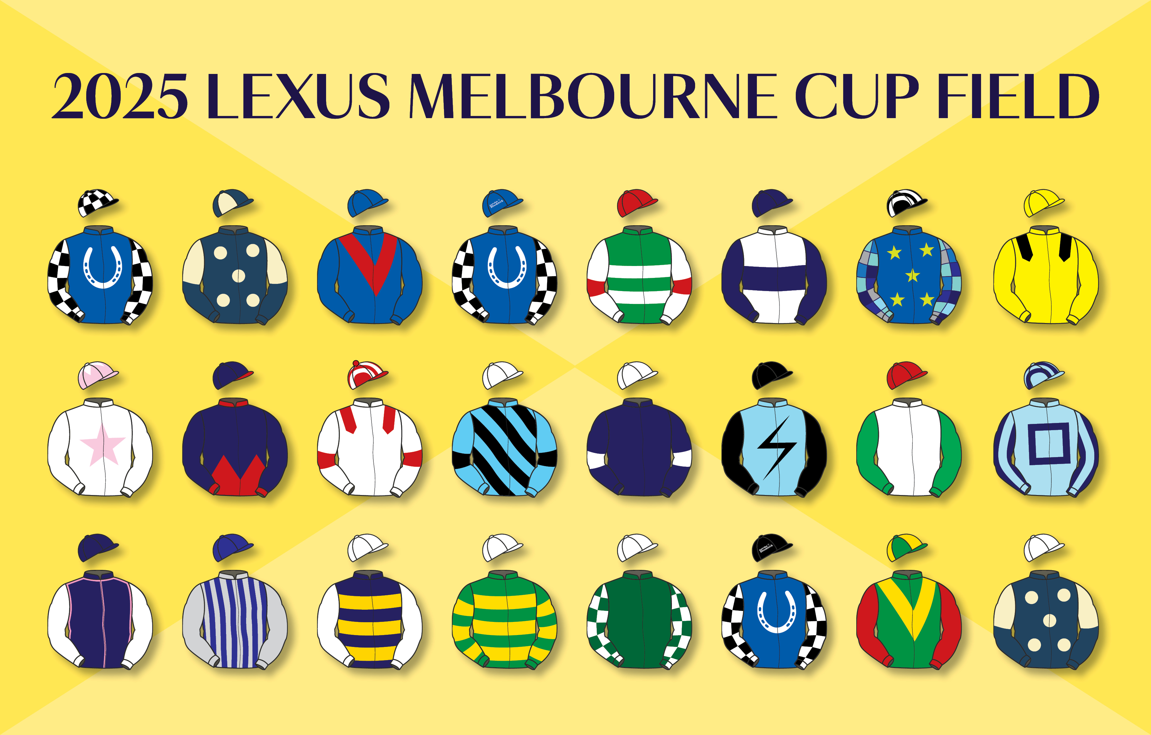 The 24 runners in this year's Lexus Melbourne Cup
