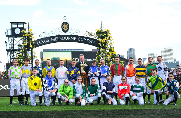 Jockeys riding in the Lexus Melbourne Cup